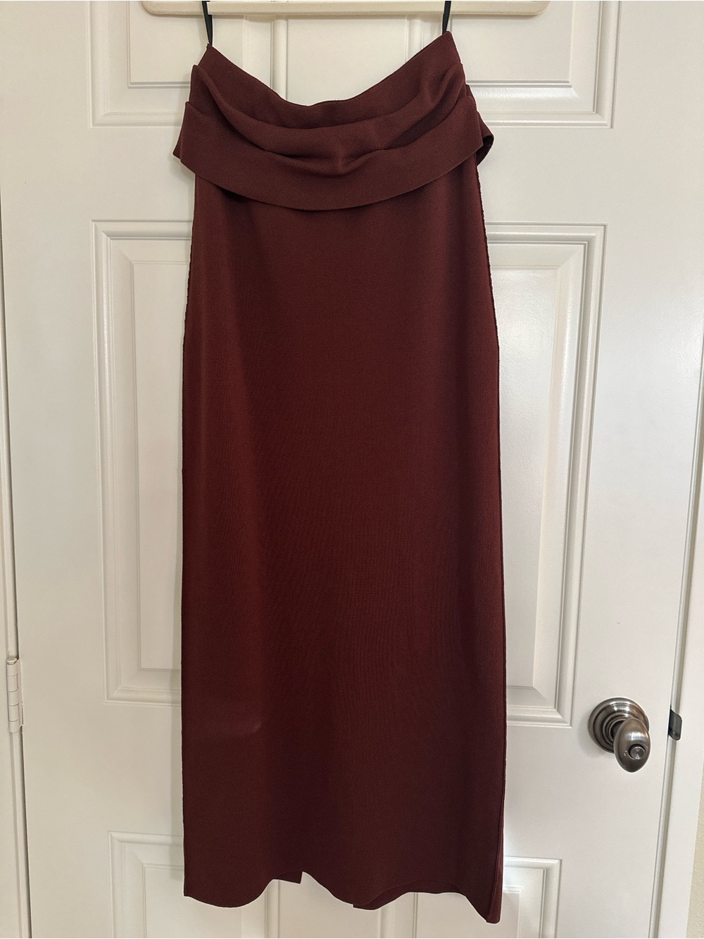 DISSH Fold-Over Waist Maxi Skirt in Burgundy Brown